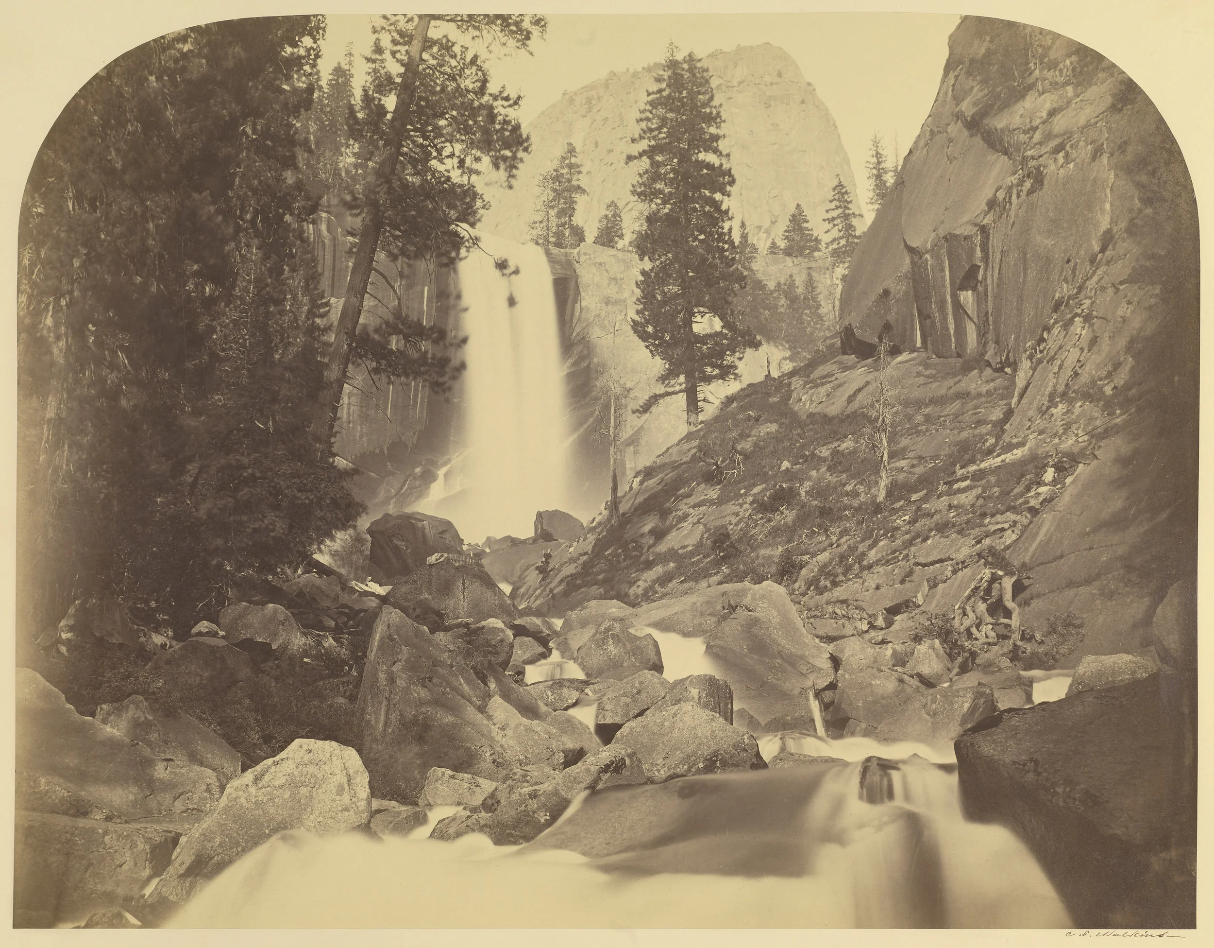  Carleton Watkins (American, 1829 - 1916)  [Piwayac - Vernal Fall - 300 ft. Yo Semite] , 1861, Albumen silver print 40.2 × 52.1 cm (15 13/16 × 20 1/2 in.) The J. Paul Getty Museum, Los Angeles 