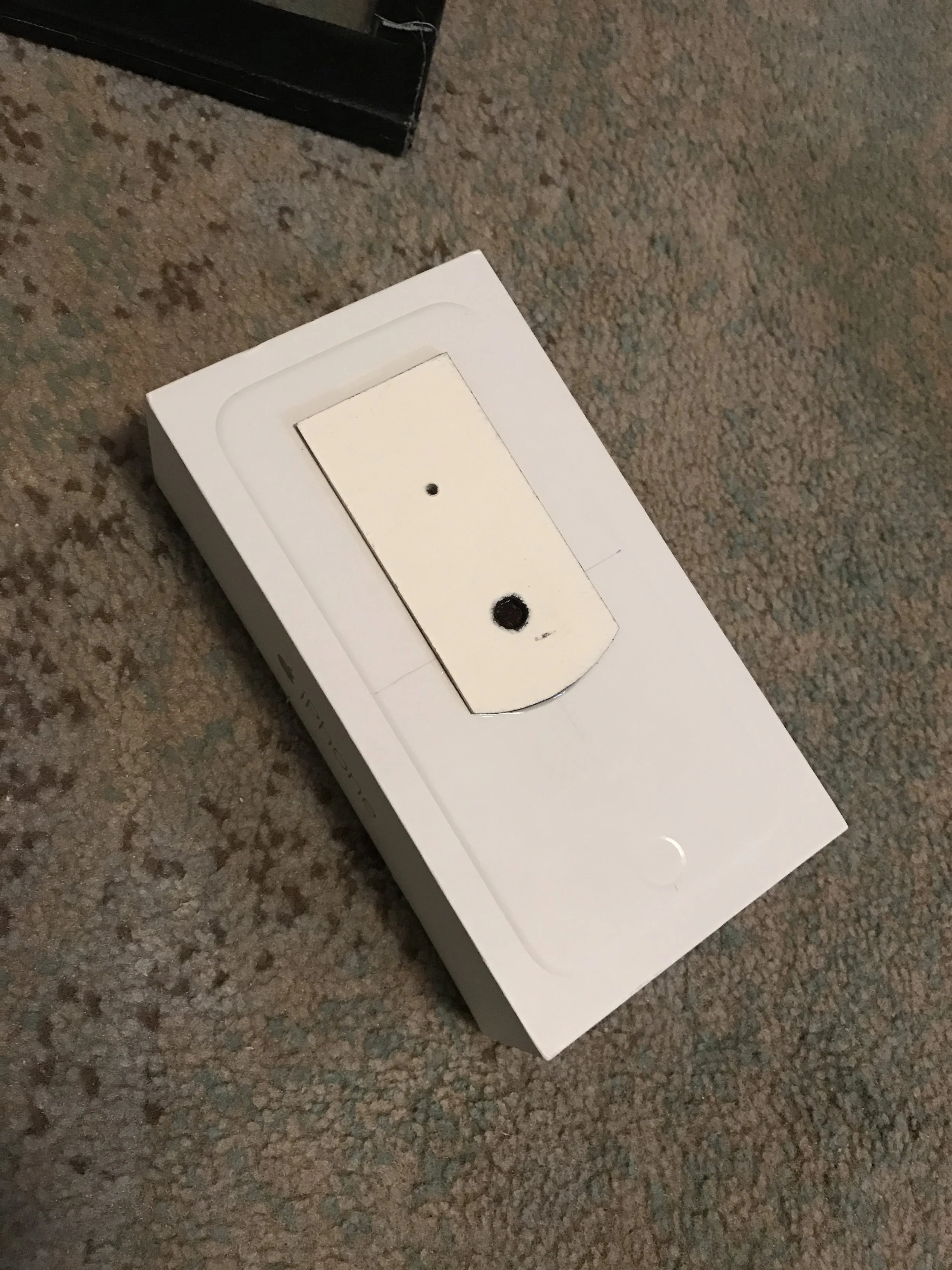  Pinhole mounted to matte board which is mounted to the box 